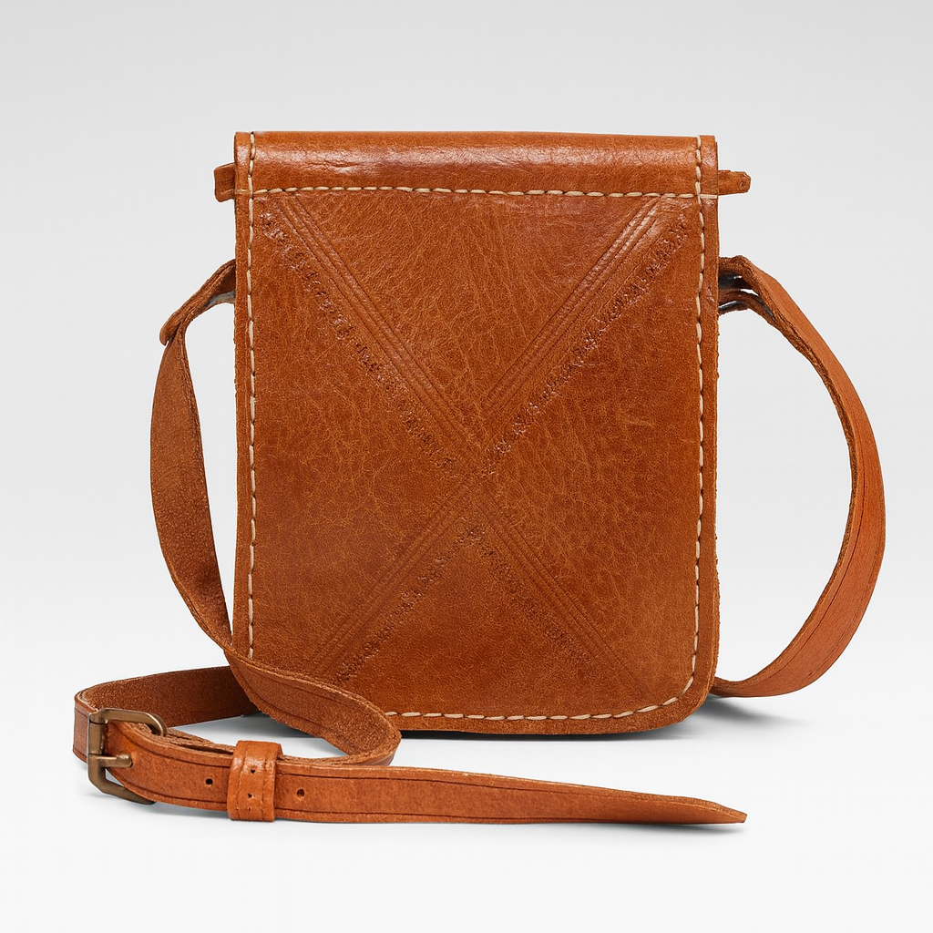 Vintage Brown Leather Crossbody Bag – Handcrafted Boho Design
