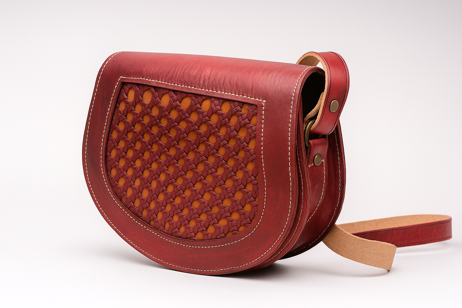 Woven Saddle Leather Shoulder Bag