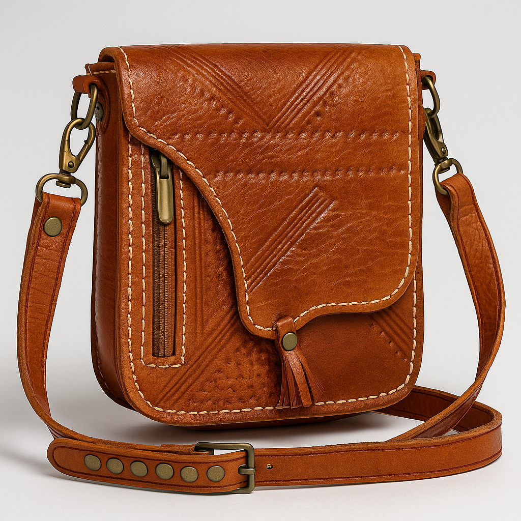 Vintage Brown Leather Crossbody Bag – Handcrafted Boho Design