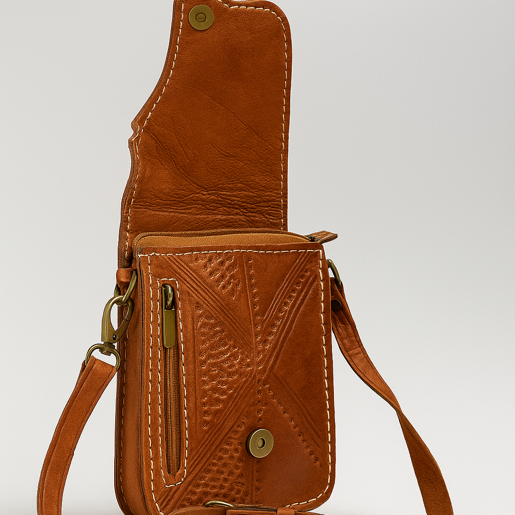 Vintage Brown Leather Crossbody Bag – Handcrafted Boho Design